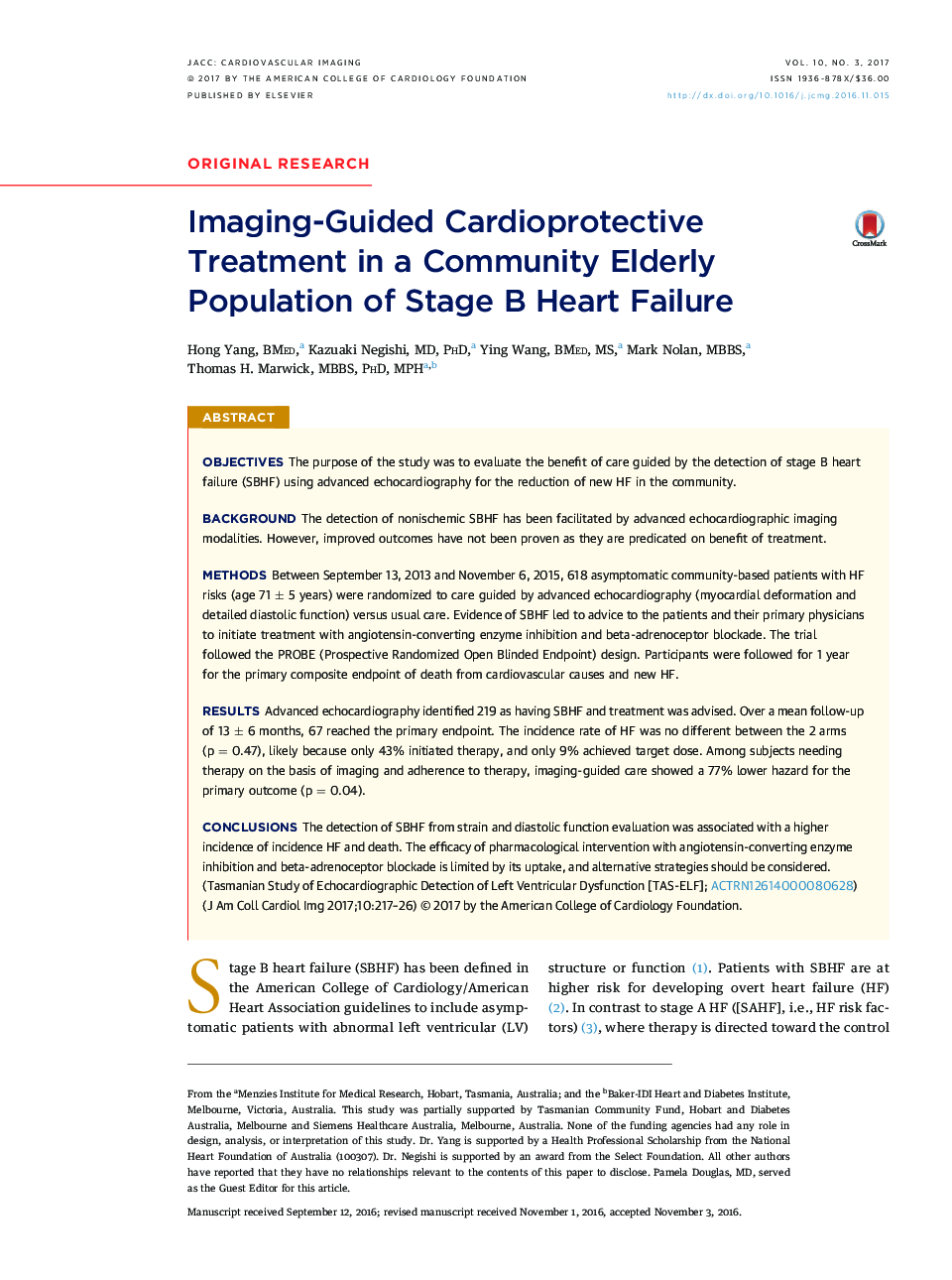 Imaging-Guided Cardioprotective Treatment in a Community Elderly Population of Stage B Heart Failure