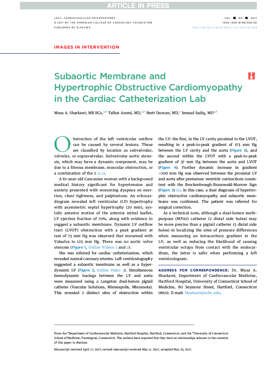 Subaortic Membrane and HypertrophicÂ Obstructive Cardiomyopathy in the Cardiac Catheterization Lab