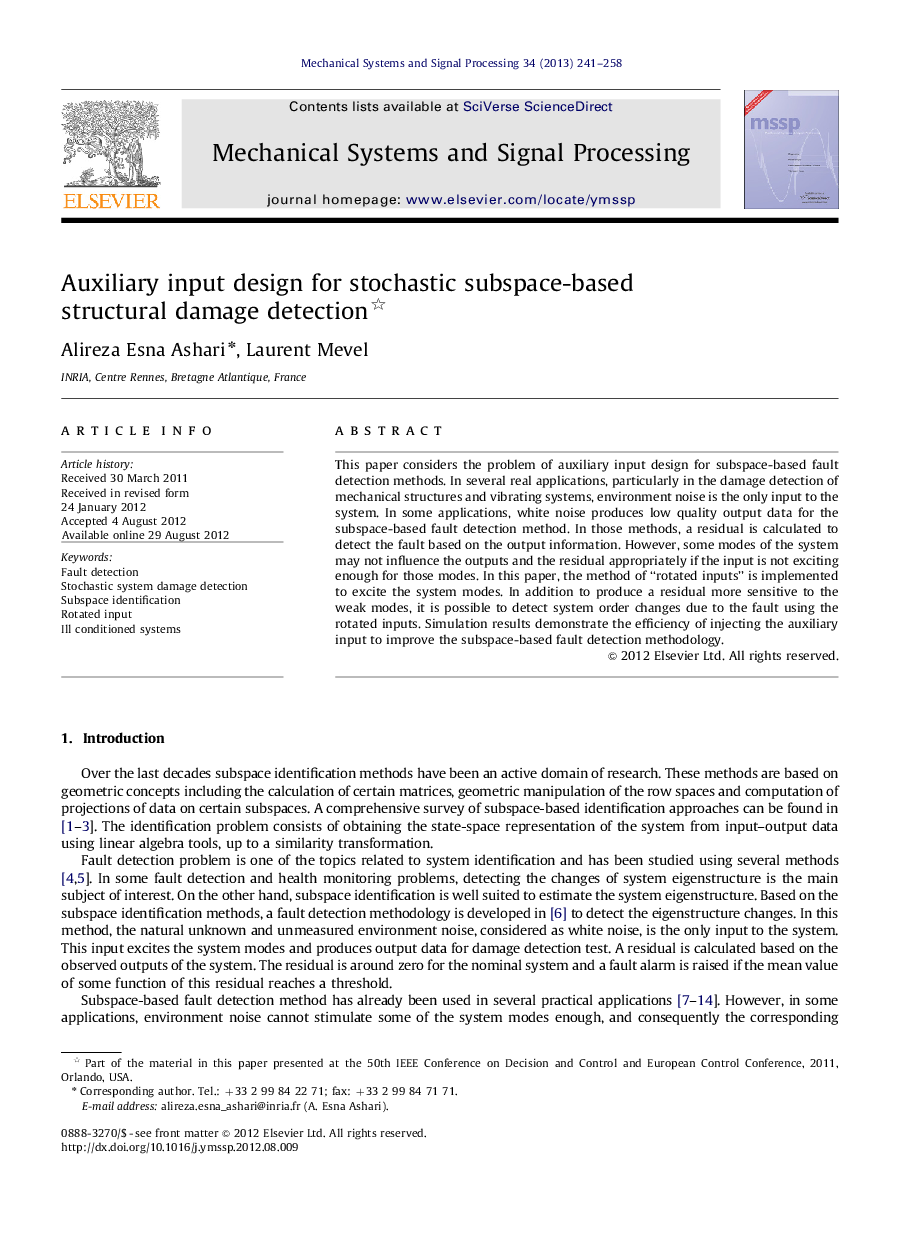 Auxiliary input design for stochastic subspace-based structural damage detection 