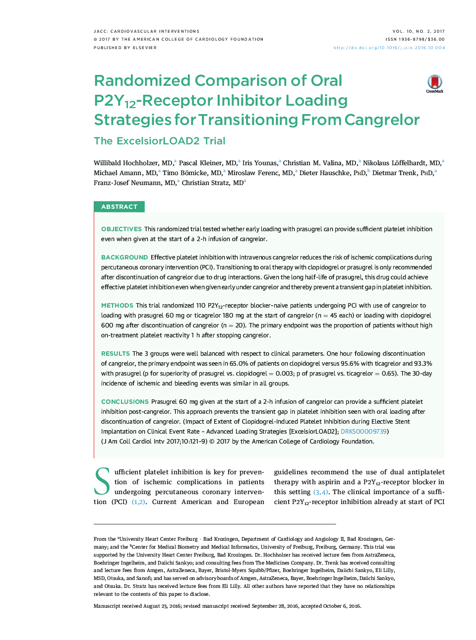 Randomized Comparison of Oral P2Y12-Receptor Inhibitor Loading Strategies for Transitioning From Cangrelor