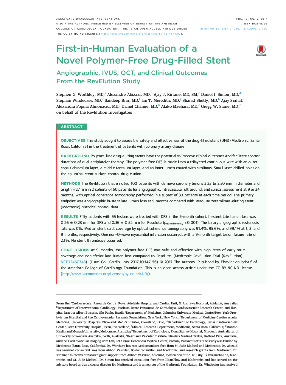 First-in-Human Evaluation of a NovelÂ Polymer-Free Drug-Filled Stent