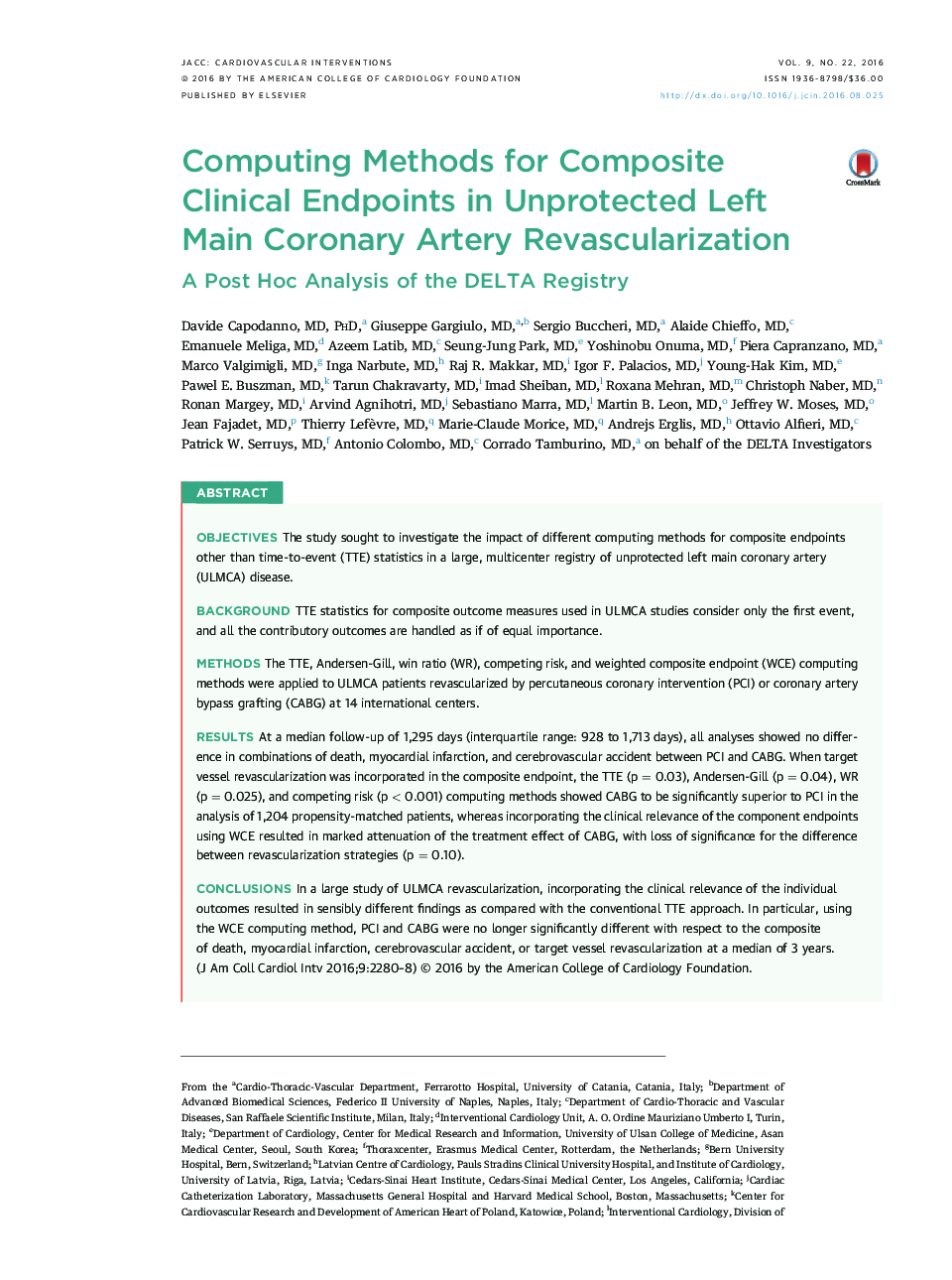 Computing Methods for Composite ClinicalÂ Endpoints in Unprotected Left Main Coronary Artery Revascularization