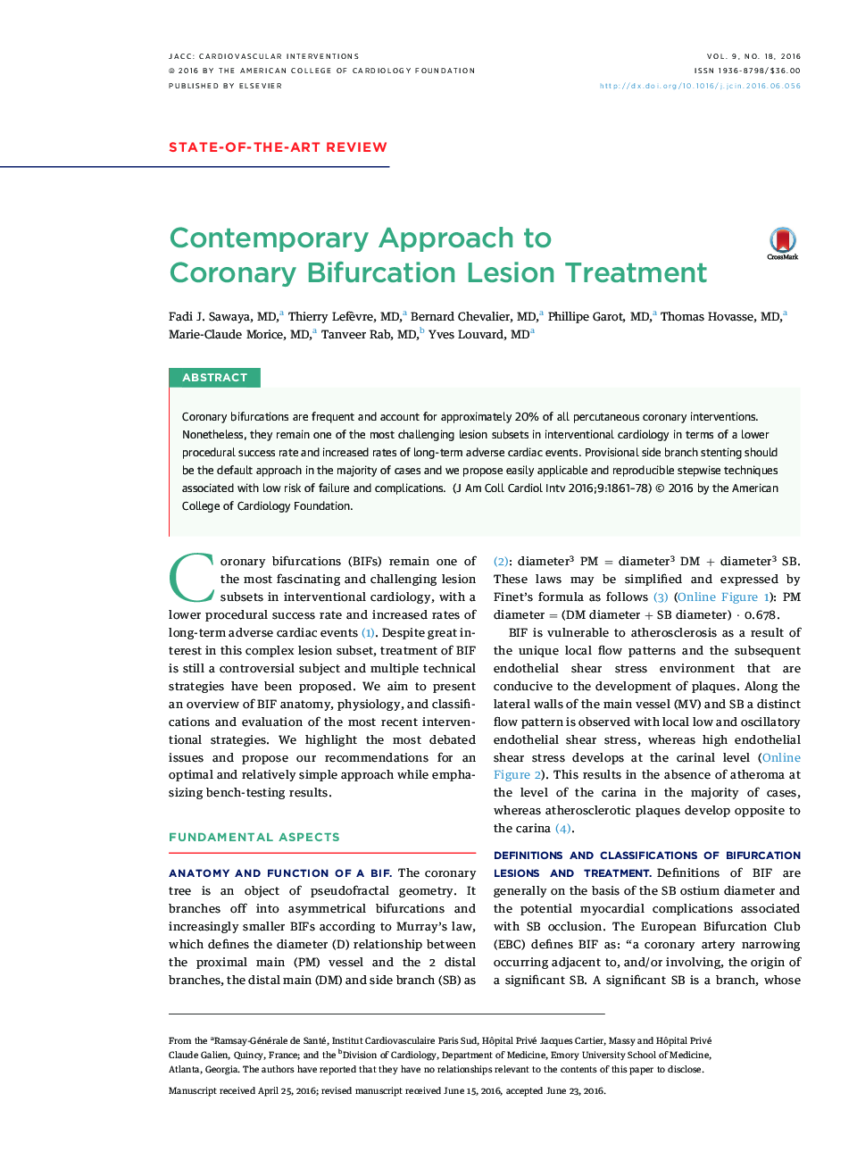 Contemporary Approach to CoronaryÂ Bifurcation Lesion Treatment