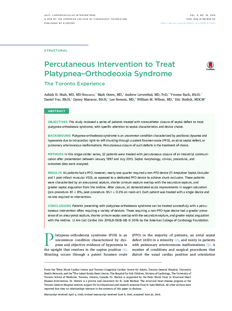 Percutaneous Intervention to Treat Platypnea-Orthodeoxia Syndrome