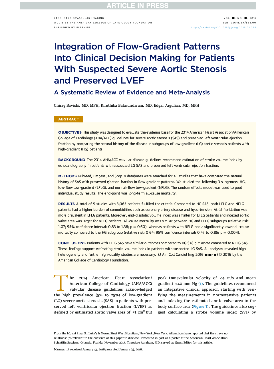 Integration of Flow-Gradient Patterns IntoÂ Clinical Decision Making for Patients With Suspected Severe Aortic Stenosis and Preserved LVEF