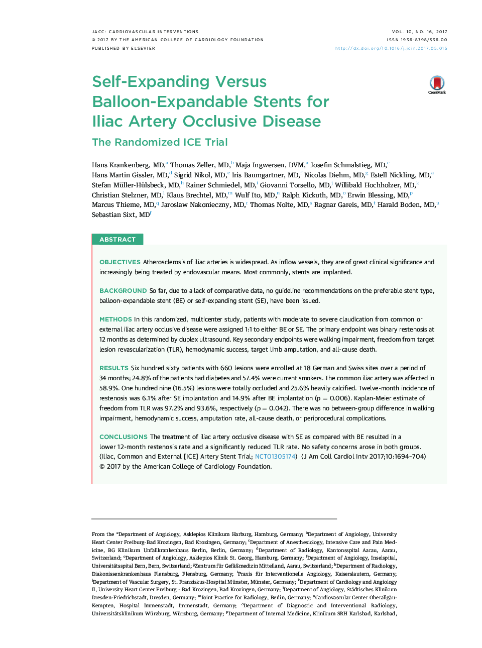 Self-Expanding Versus Balloon-Expandable Stents for IliacÂ ArteryÂ Occlusive Disease