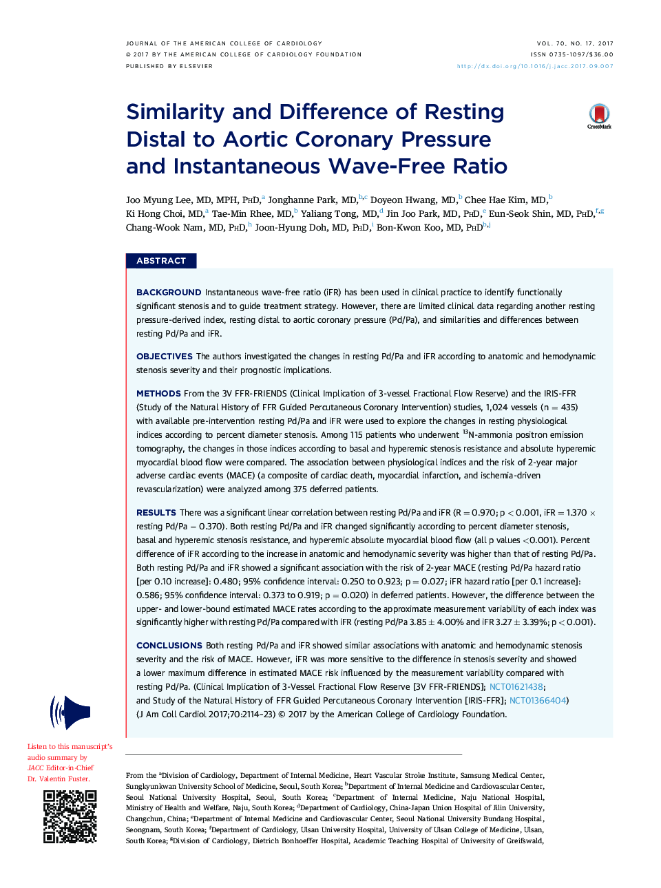 Similarity and Difference of Resting DistalÂ to Aortic Coronary Pressure andÂ Instantaneous Wave-Free Ratio