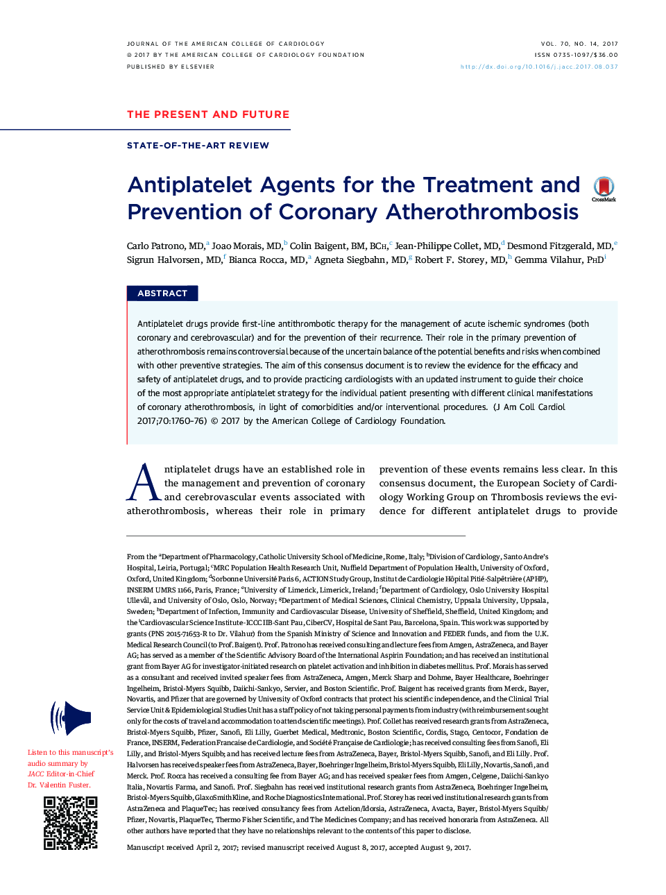 Antiplatelet Agents for the Treatment and Prevention of Coronary Atherothrombosis