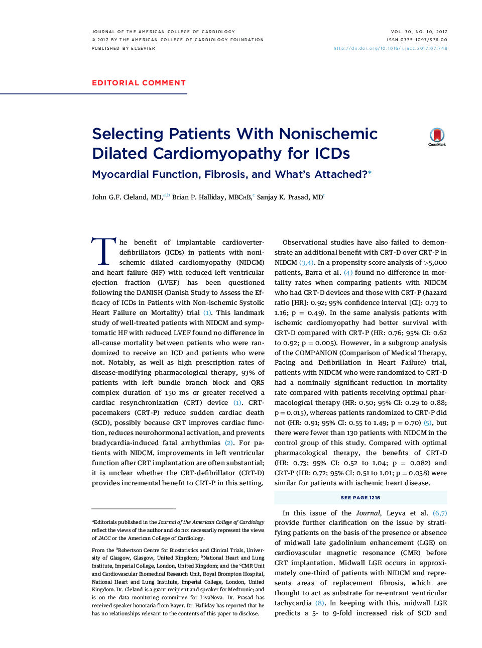 Selecting Patients With Nonischemic Dilated Cardiomyopathy for ICDs