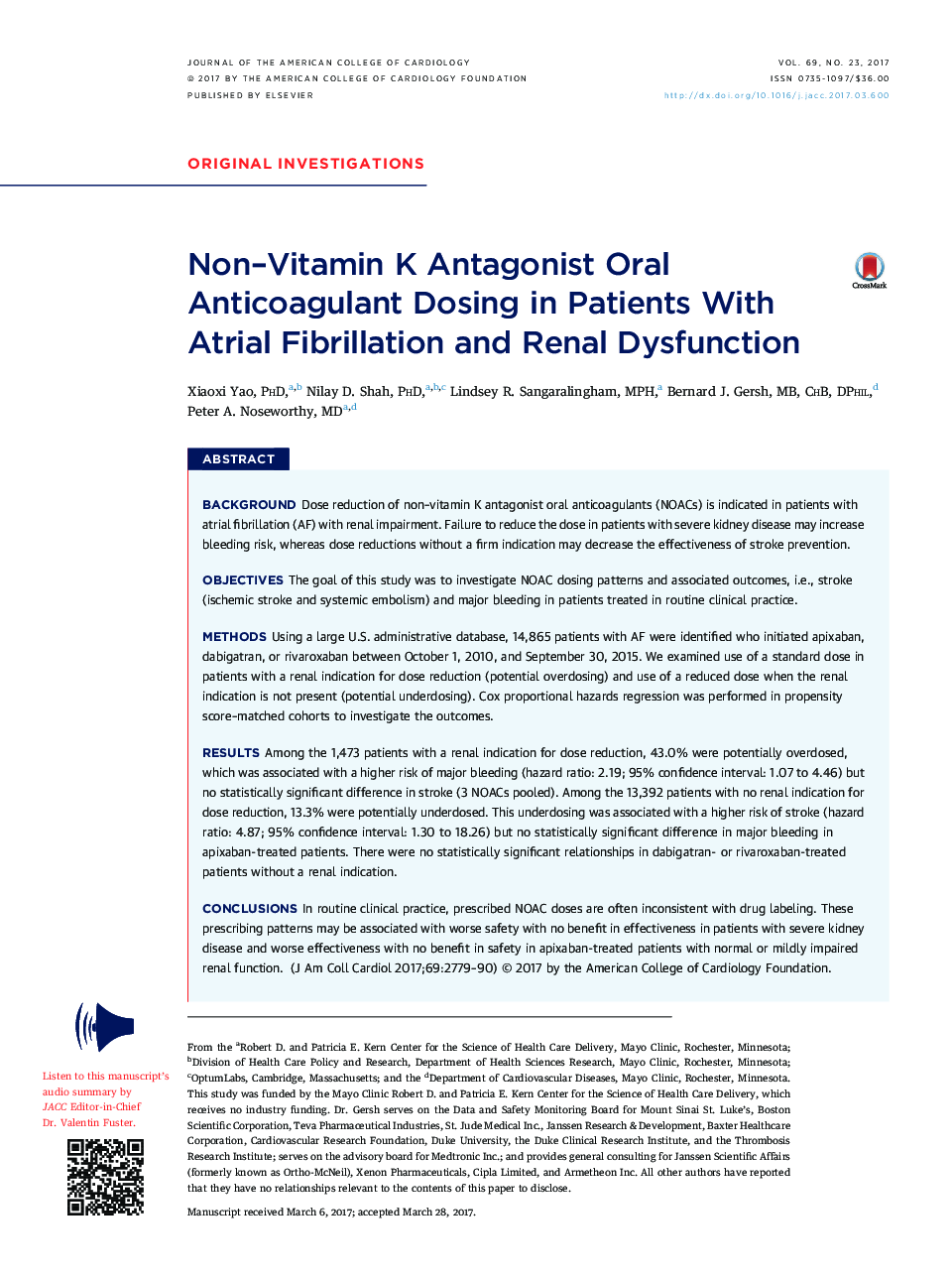 Non-Vitamin K Antagonist Oral Anticoagulant Dosing in Patients With Atrial Fibrillation and Renal Dysfunction