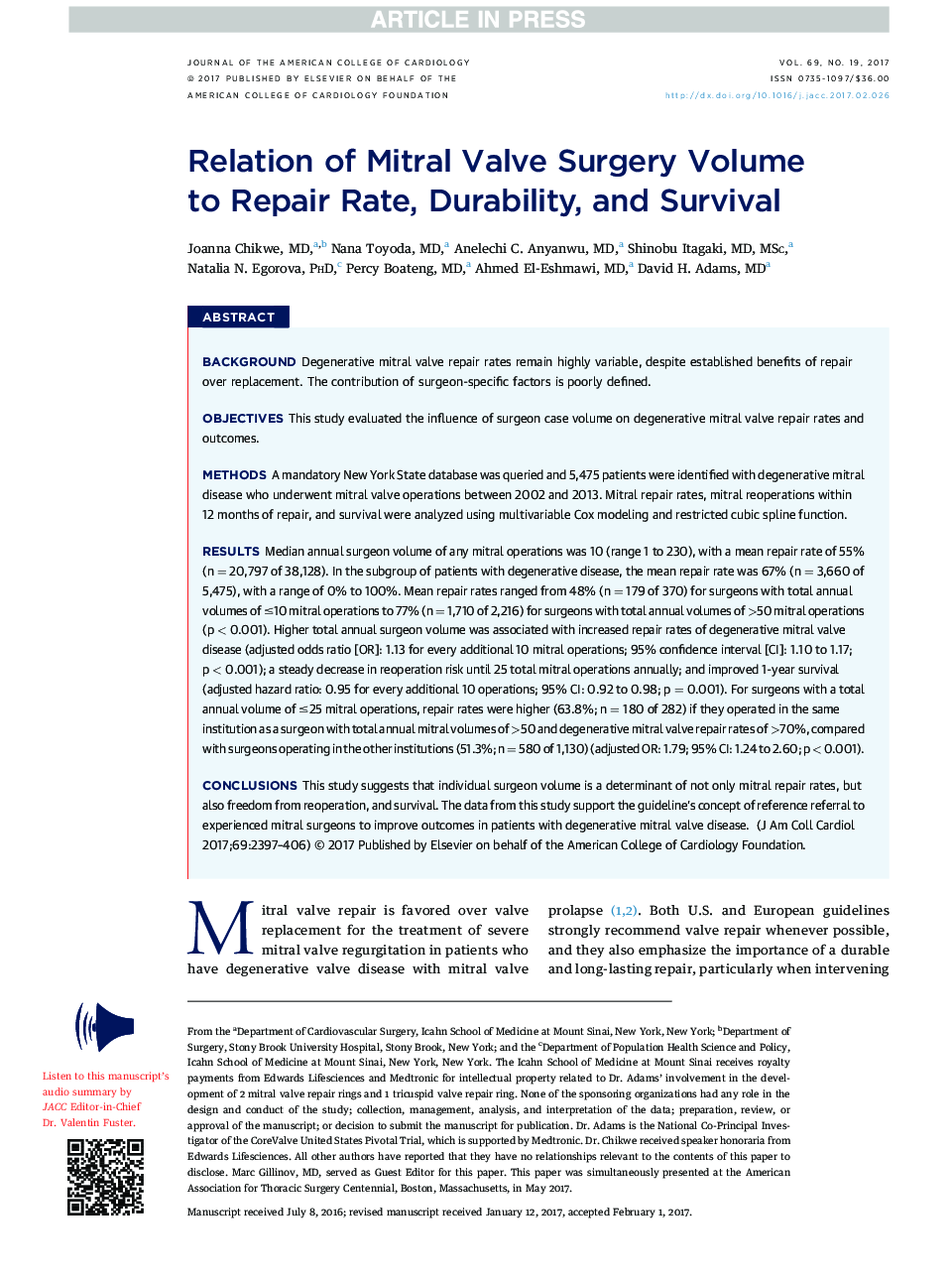 Relation of Mitral Valve Surgery Volume toÂ Repair Rate, Durability, and Survival