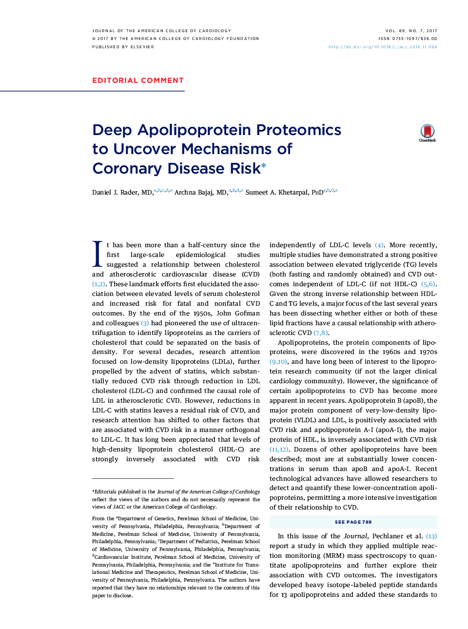 Deep Apolipoprotein Proteomics toÂ Uncover Mechanisms of CoronaryÂ DiseaseÂ Riskâ