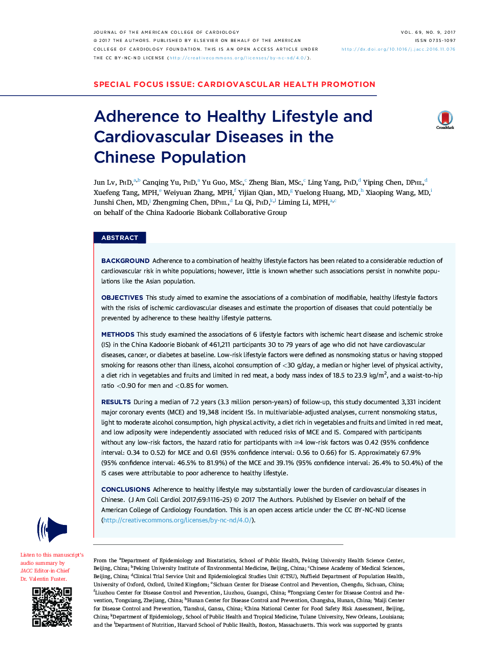 Adherence to Healthy Lifestyle and Cardiovascular Diseases in the ChineseÂ Population