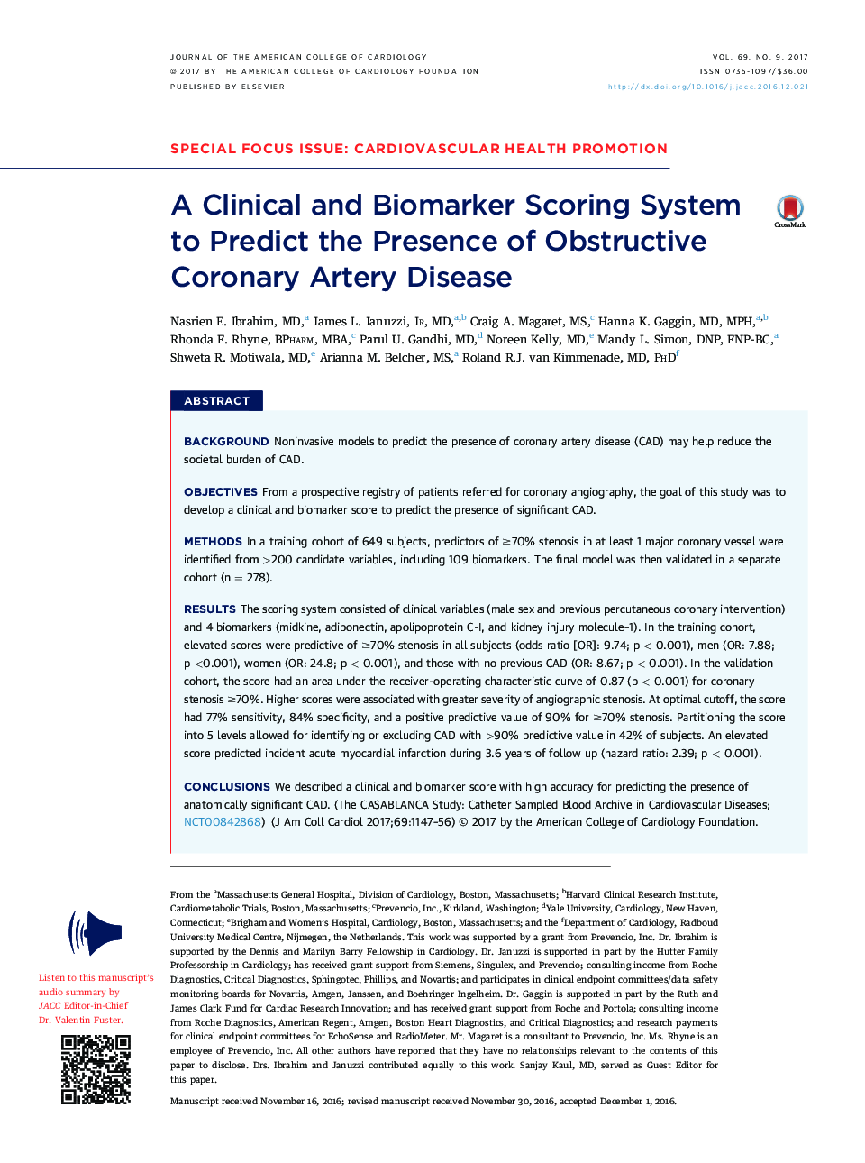 A Clinical and Biomarker Scoring System to Predict the Presence of Obstructive Coronary Artery Disease