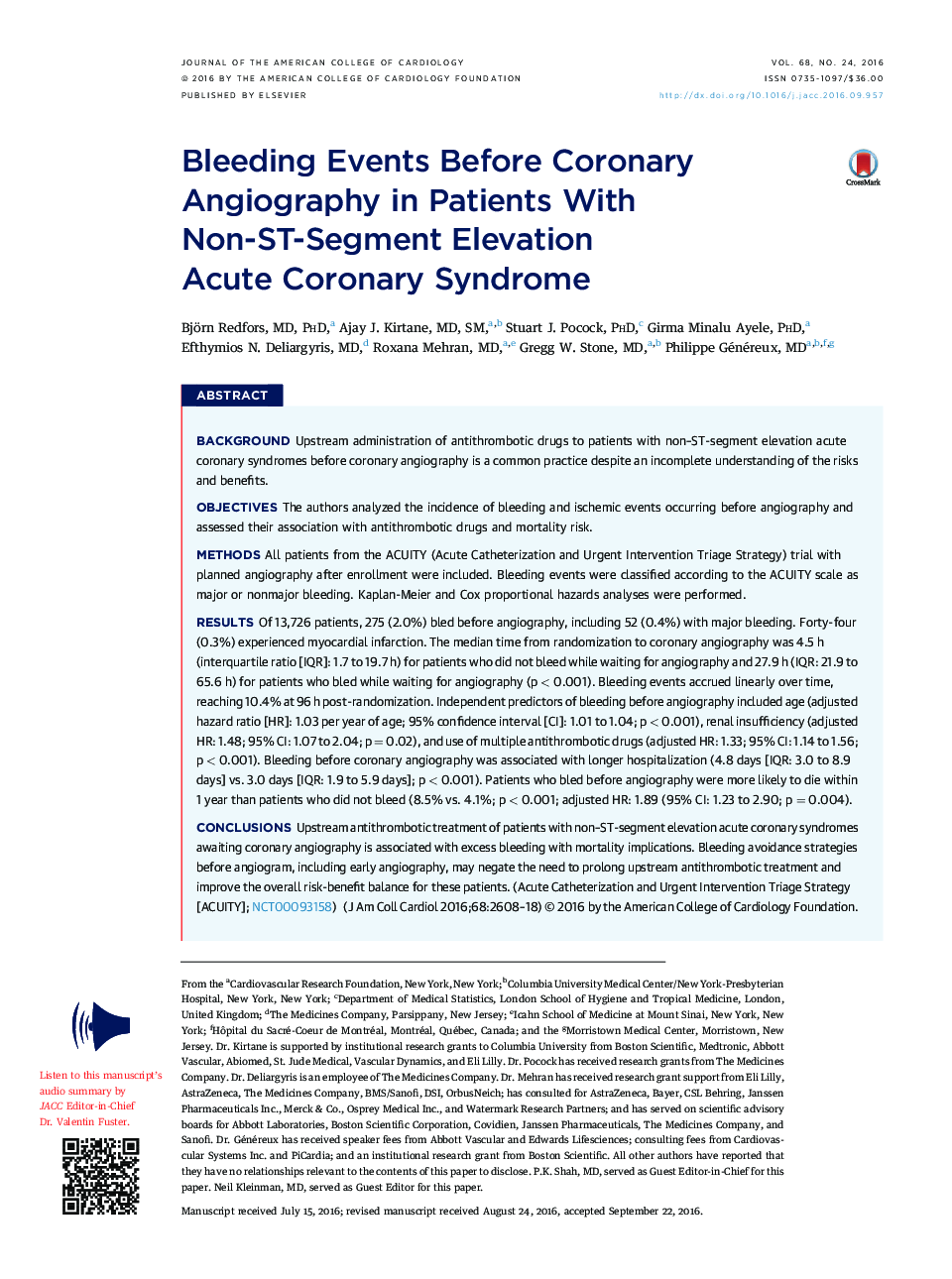 Bleeding Events Before Coronary Angiography in Patients With Non-ST-Segment Elevation AcuteÂ Coronary Syndrome