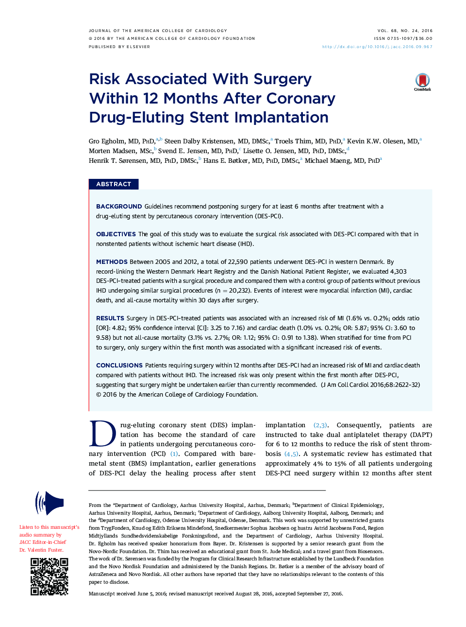 Risk Associated With Surgery WithinÂ 12Â Months After Coronary Drug-Eluting StentÂ Implantation