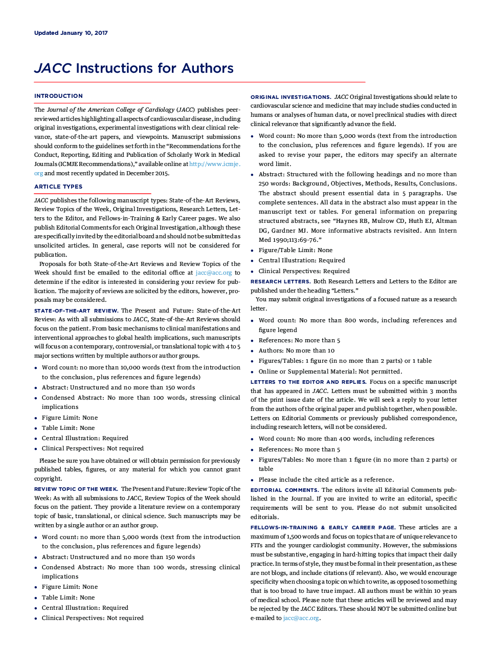 عکس صفحه اول مقاله: JACC Instructions for Authors JACC Instructions for Authors