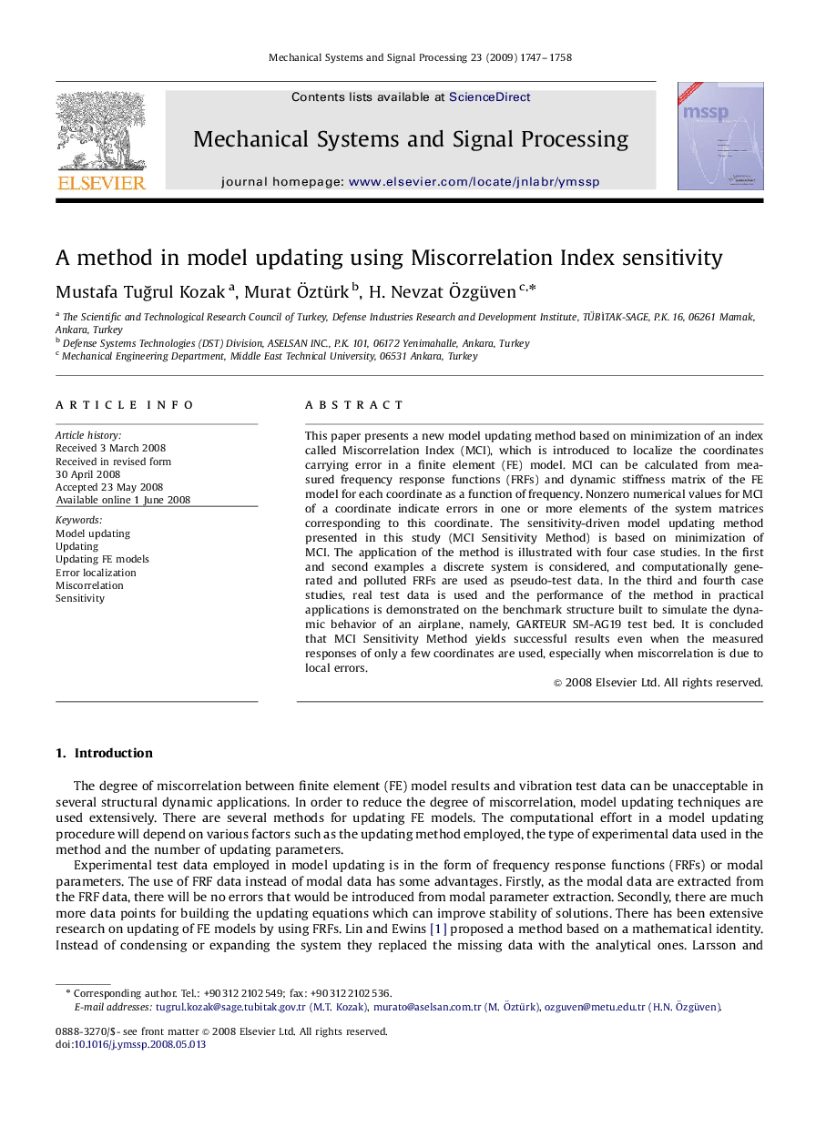 A method in model updating using Miscorrelation Index sensitivity