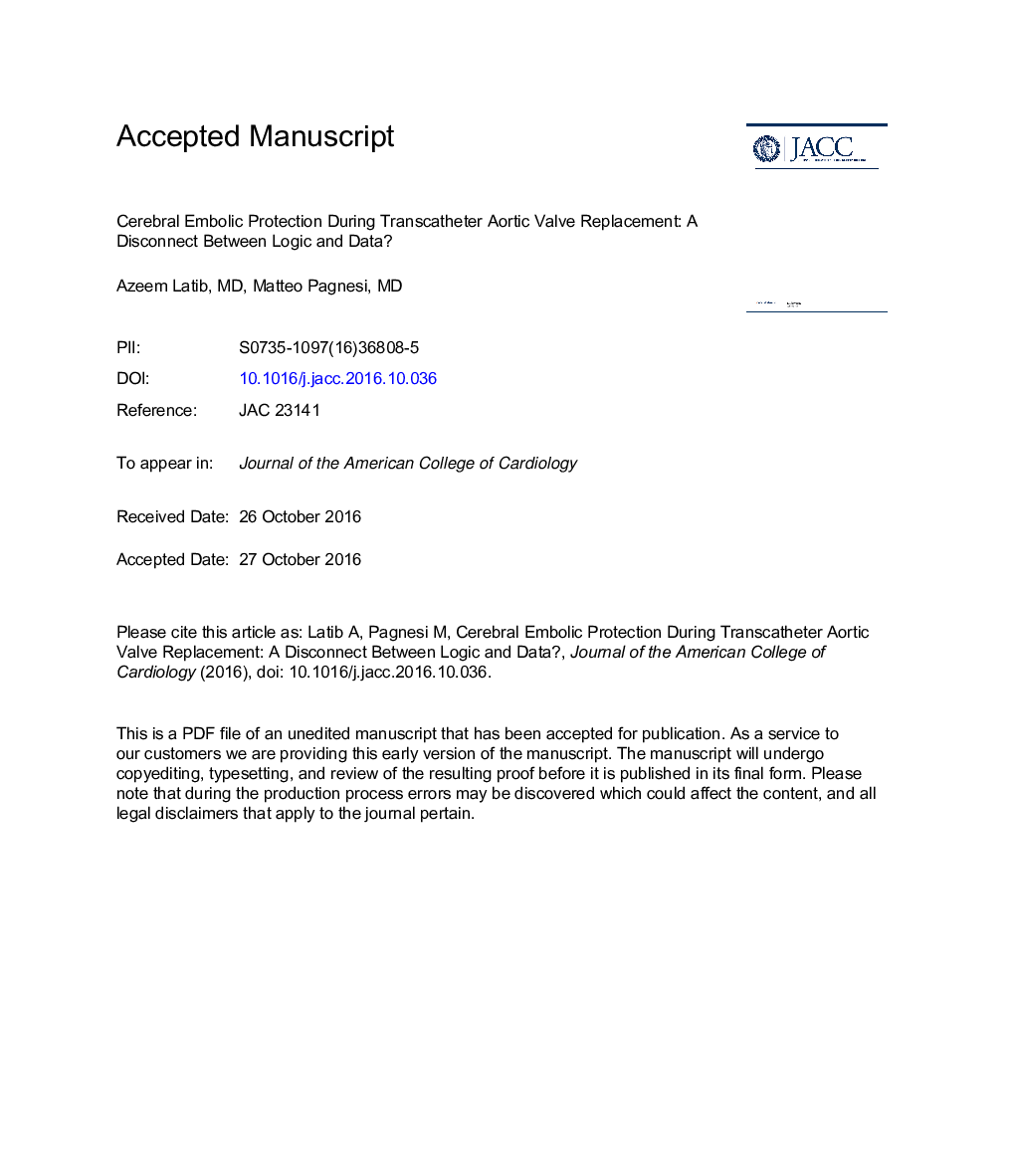 Cerebral Embolic Protection During Transcatheter Aortic Valve Replacement