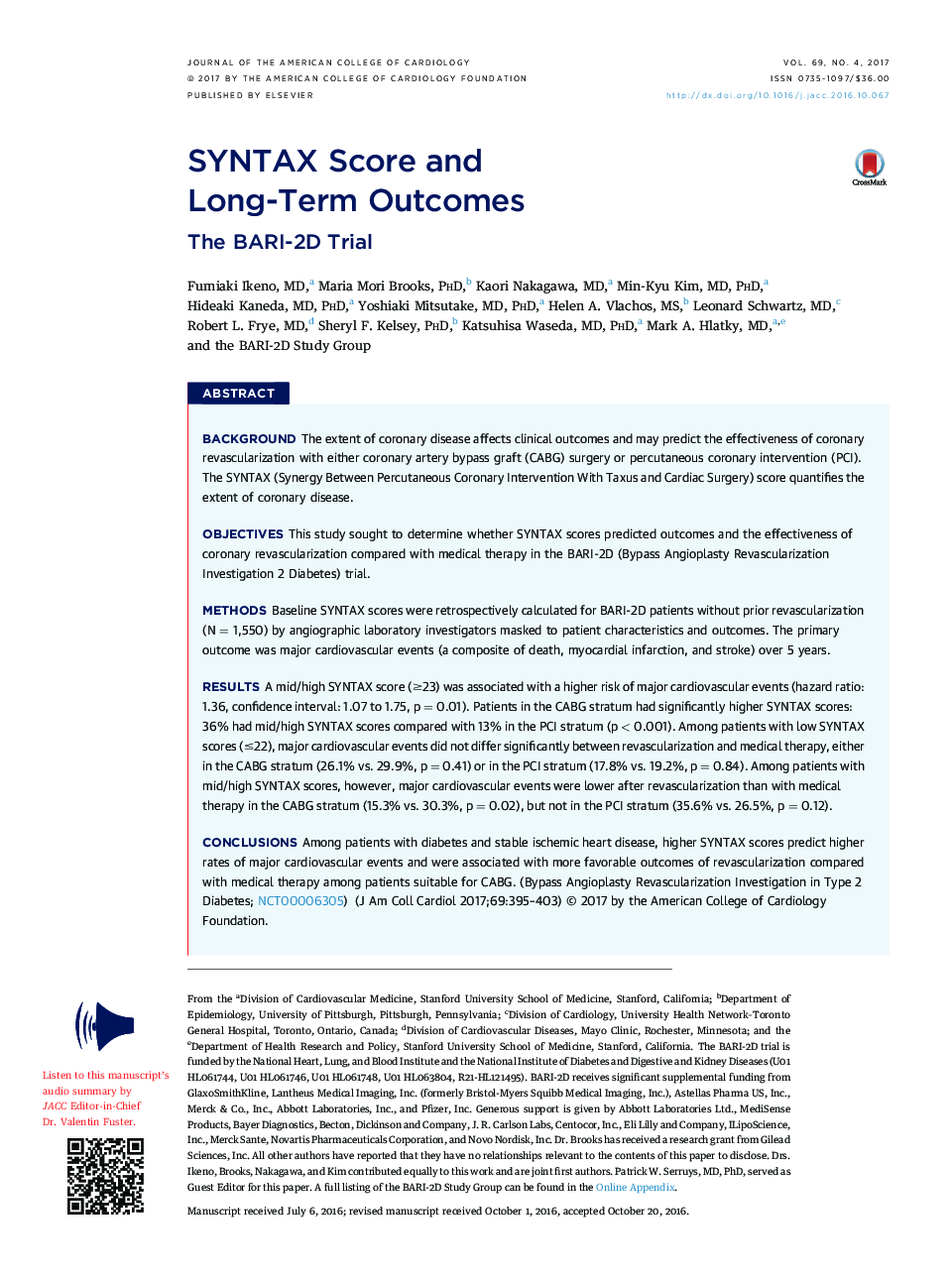 SYNTAX Score and Long-TermÂ Outcomes