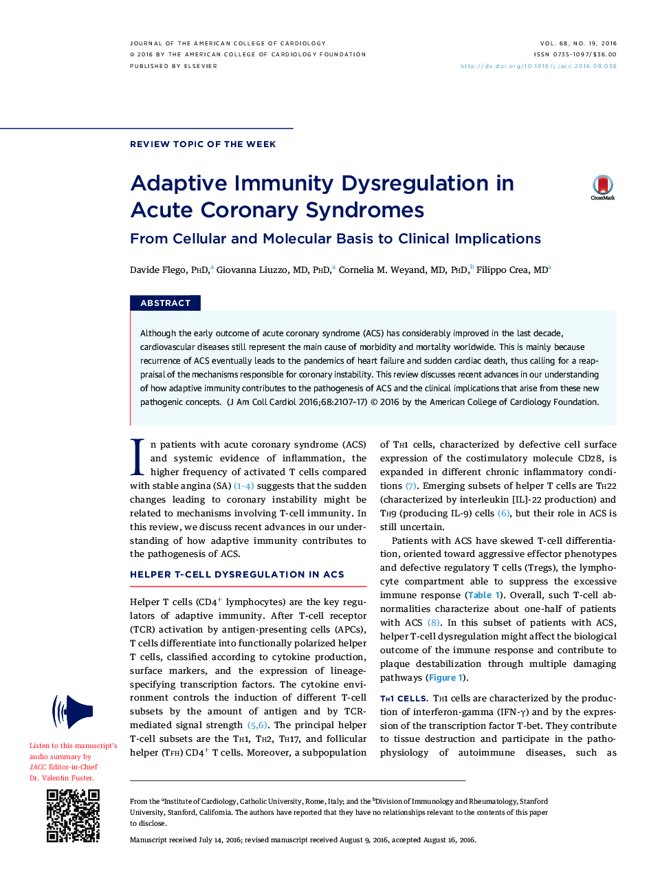 Adaptive Immunity Dysregulation in AcuteÂ Coronary Syndromes