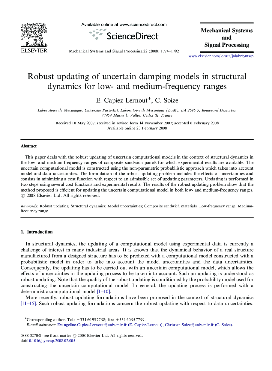 Robust updating of uncertain damping models in structural dynamics for low- and medium-frequency ranges