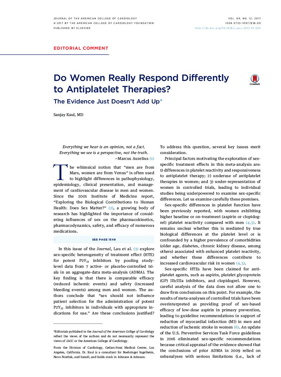 Do Women Really Respond Differently toÂ Antiplatelet Therapies?