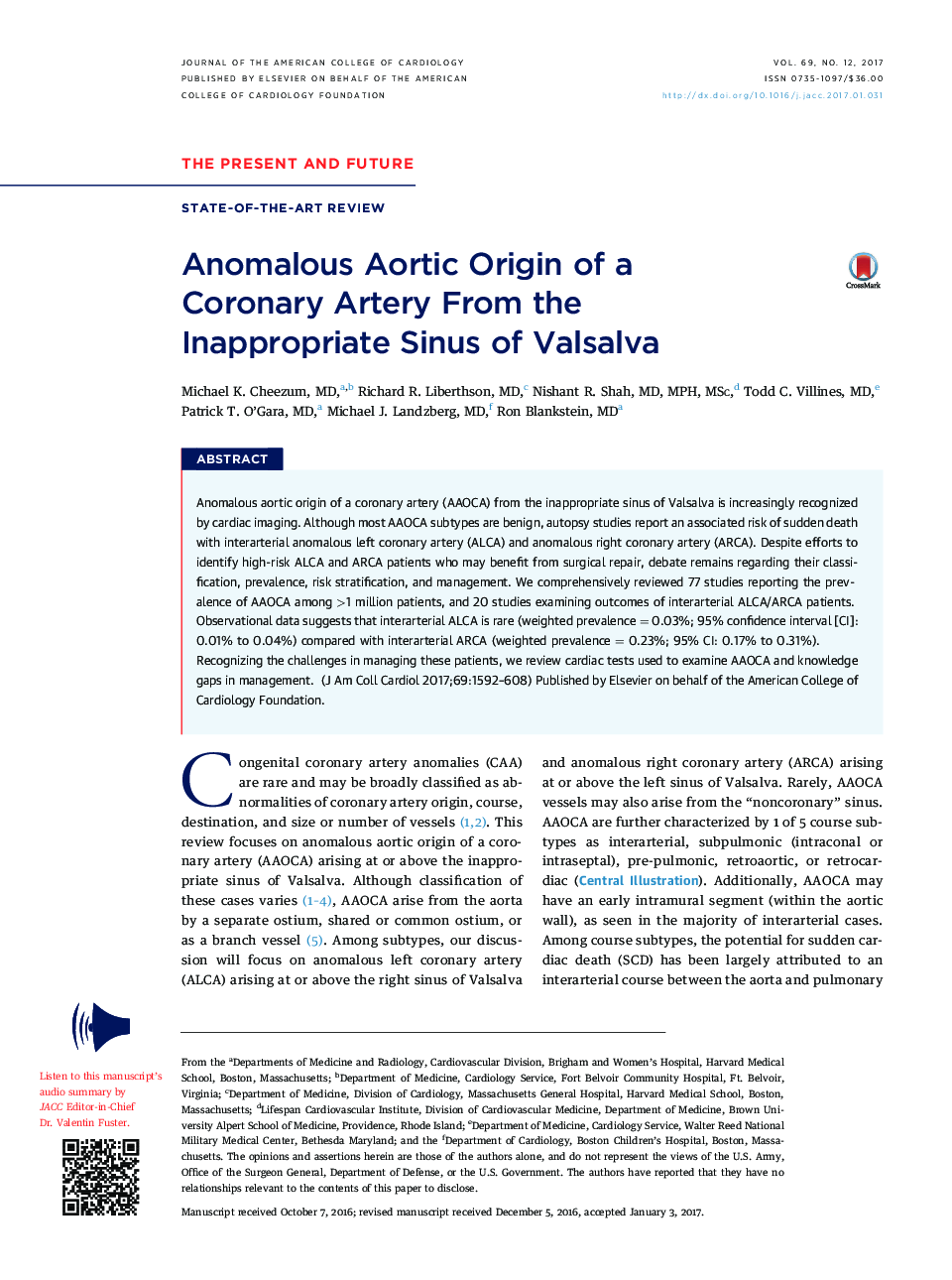 Anomalous Aortic Origin of a CoronaryÂ Artery From the InappropriateÂ Sinus ofÂ Valsalva