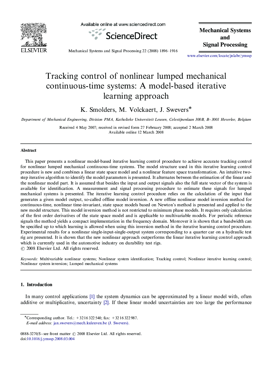 Tracking control of nonlinear lumped mechanical continuous-time systems: A model-based iterative learning approach
