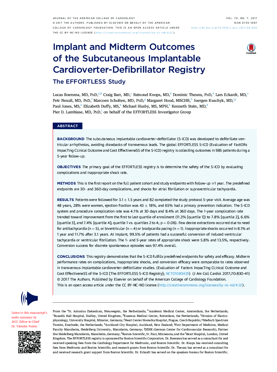 Implant and Midterm Outcomes of the Subcutaneous Implantable Cardioverter-Defibrillator Registry