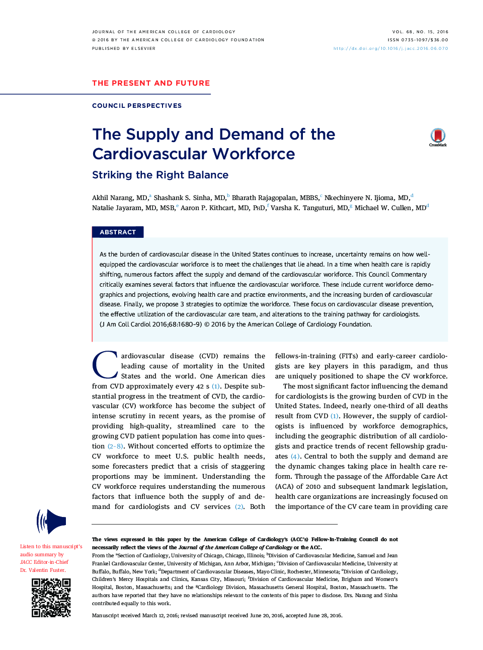 The Supply and Demand of the Cardiovascular Workforce