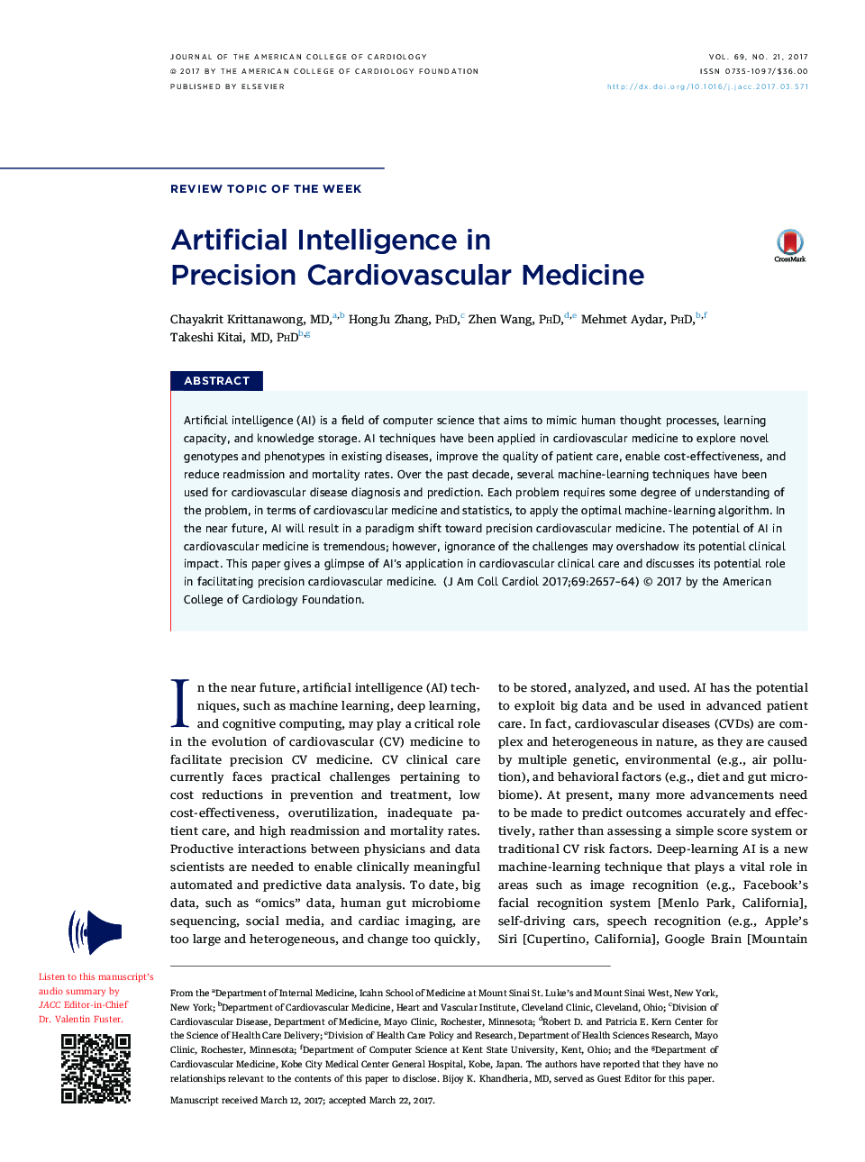 Artificial Intelligence in PrecisionÂ Cardiovascular Medicine