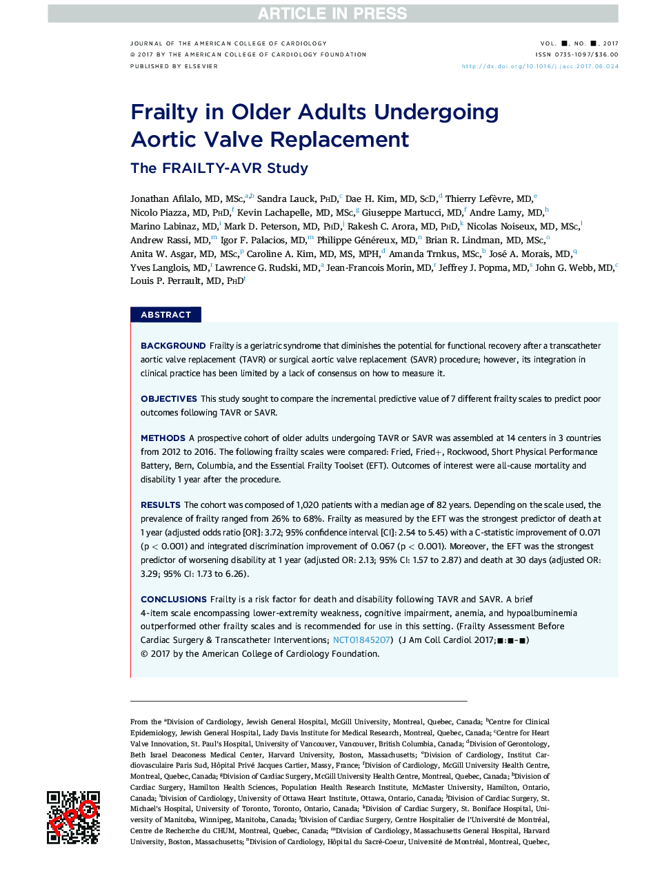 Frailty in Older Adults Undergoing AorticÂ Valve Replacement