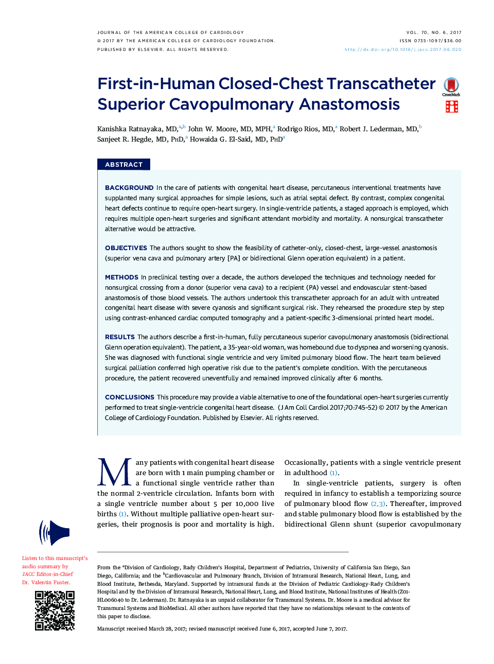First-in-Human Closed-Chest Transcatheter Superior Cavopulmonary Anastomosis