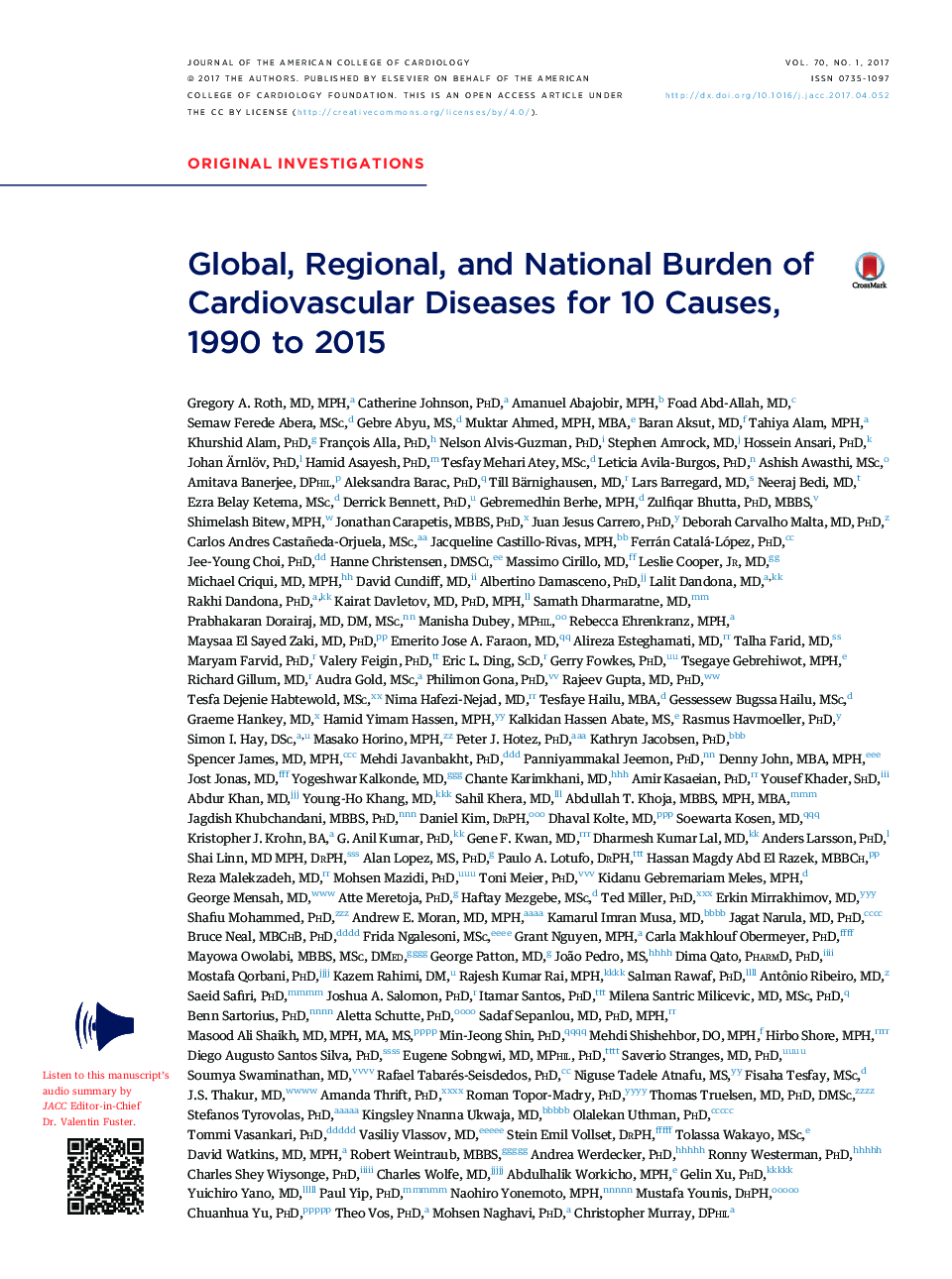 جهانی، منطقه ای، و ملی باروری بیماری های قلبی عروقی برای 10 علت، 1990 تا 2015 
