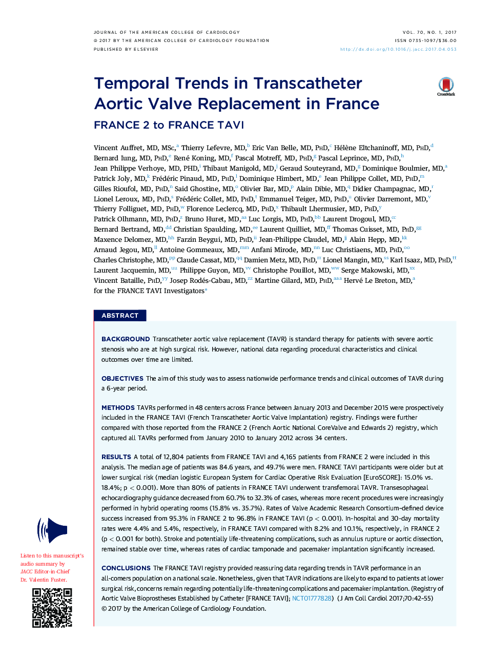 Temporal Trends in Transcatheter AorticÂ Valve Replacement in France