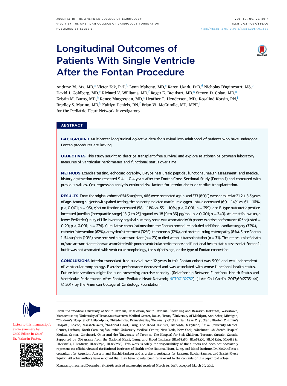 Longitudinal Outcomes of PatientsÂ WithÂ Single Ventricle AfterÂ theÂ FontanÂ Procedure