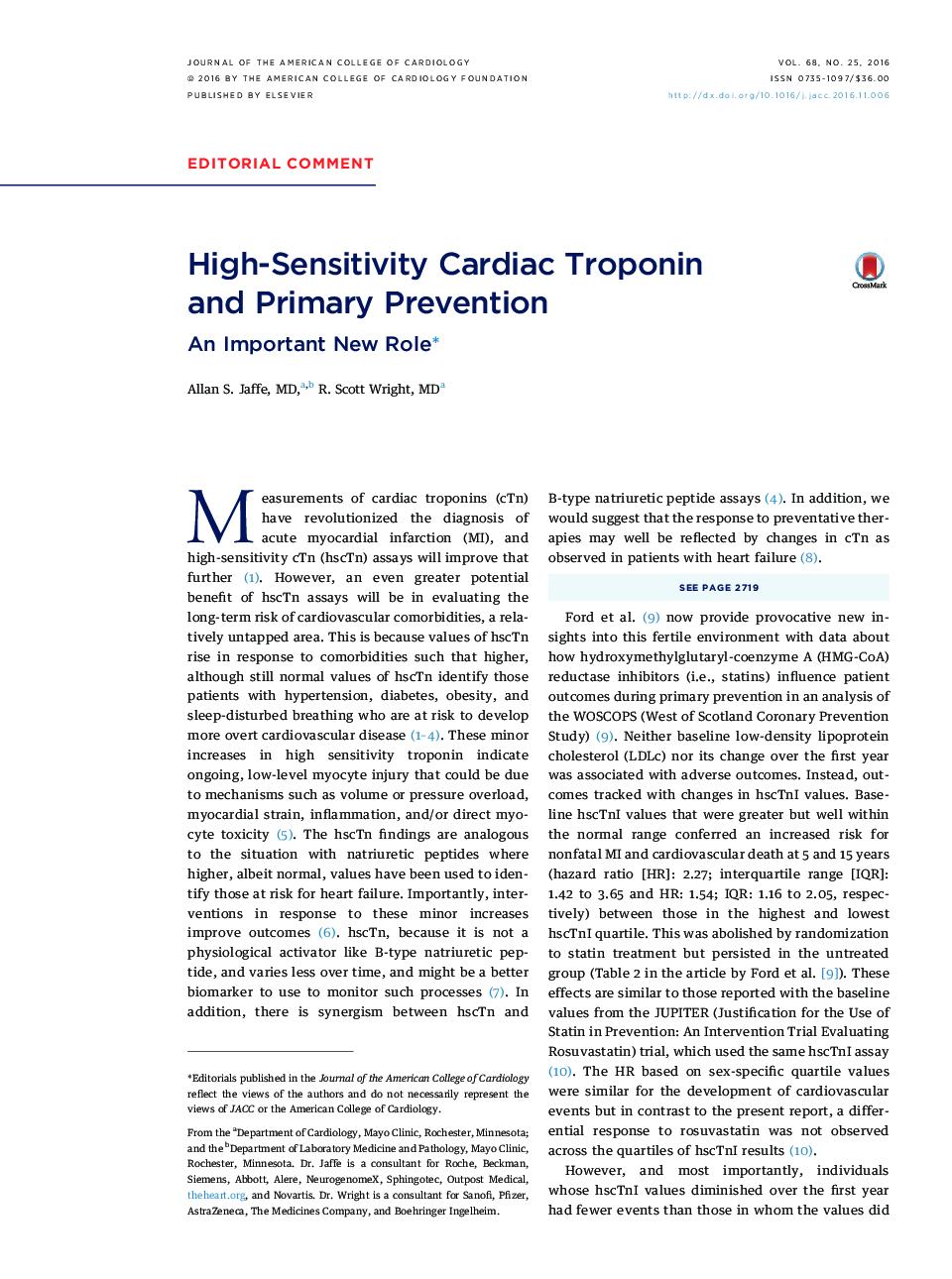 High-Sensitivity Cardiac Troponin andÂ Primary Prevention