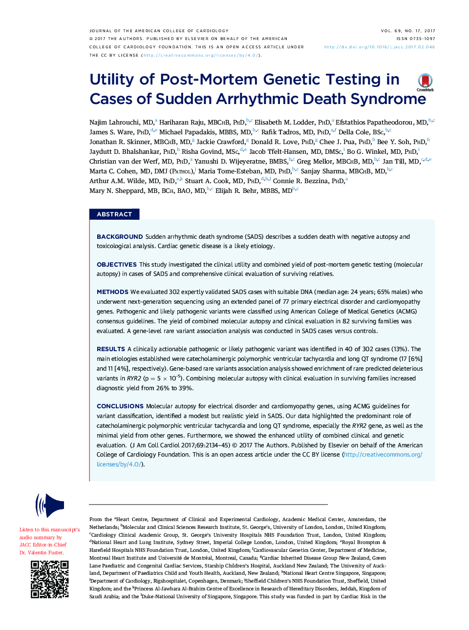 Utility of Post-Mortem Genetic Testing in Cases of Sudden Arrhythmic Death Syndrome