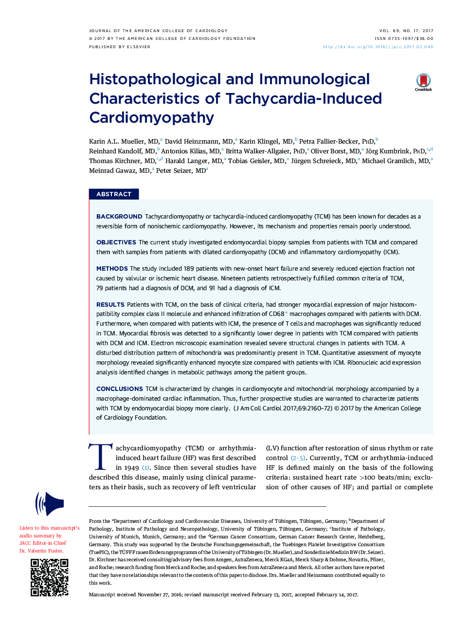 Histopathological and Immunological Characteristics of Tachycardia-Induced Cardiomyopathy