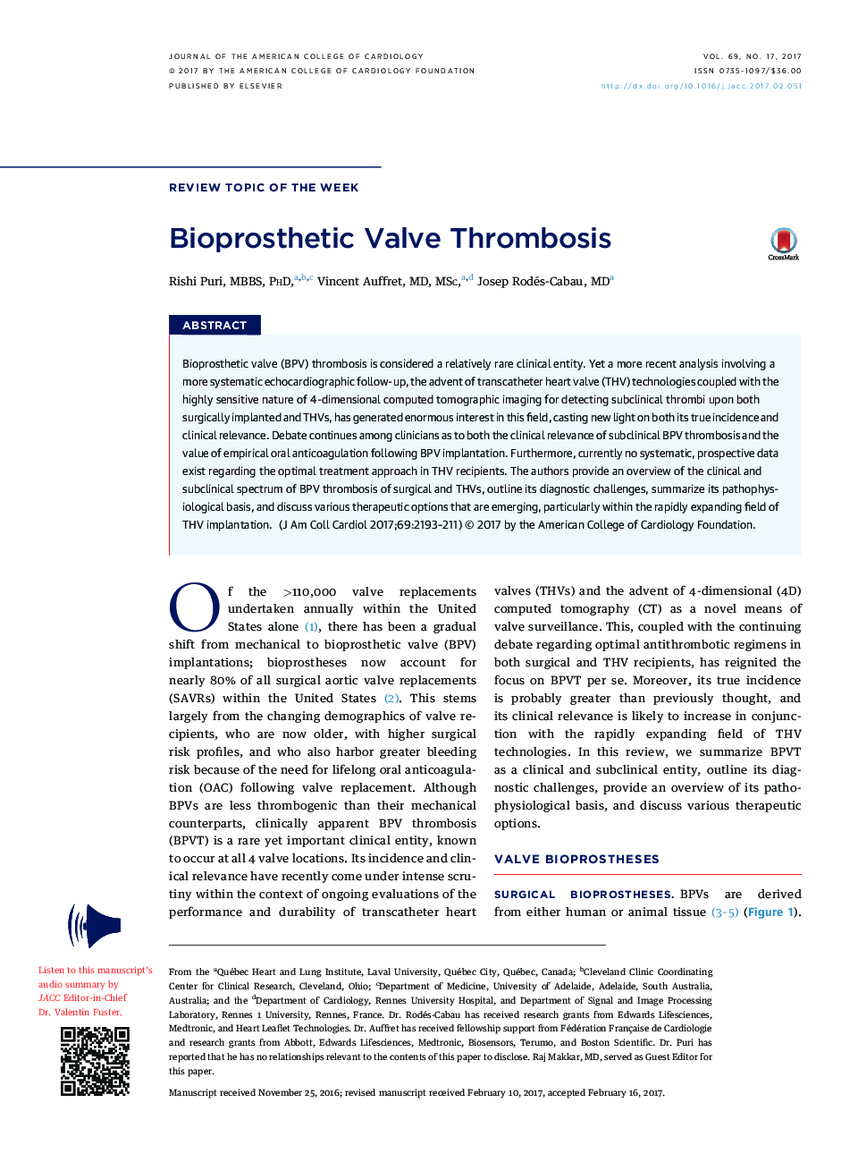 Bioprosthetic Valve Thrombosis