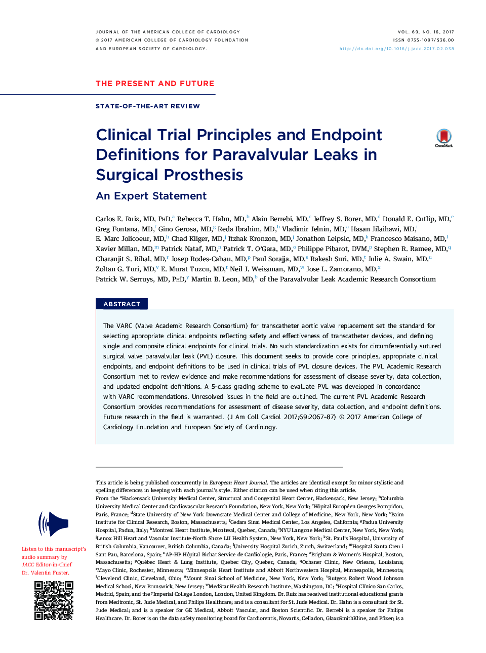 Clinical Trial Principles and Endpoint Definitions for Paravalvular Leaks in Surgical Prosthesis