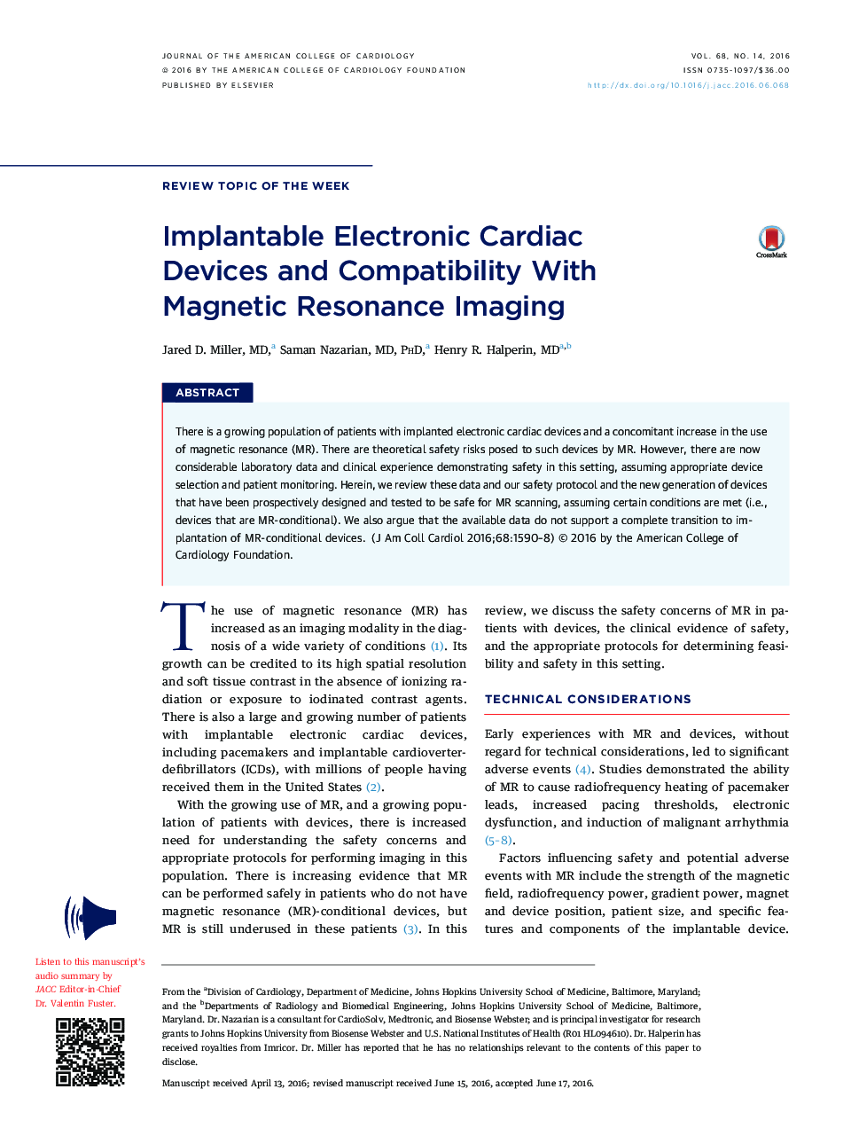 Implantable Electronic Cardiac DevicesÂ and Compatibility With MagneticÂ Resonance Imaging