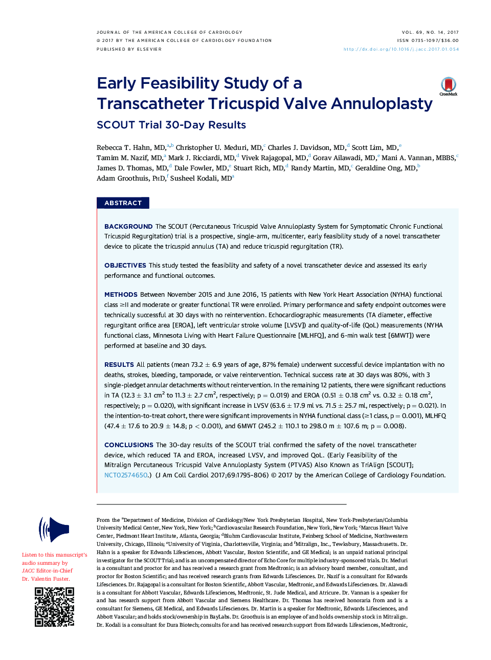 Early Feasibility Study of a TranscatheterÂ Tricuspid Valve Annuloplasty