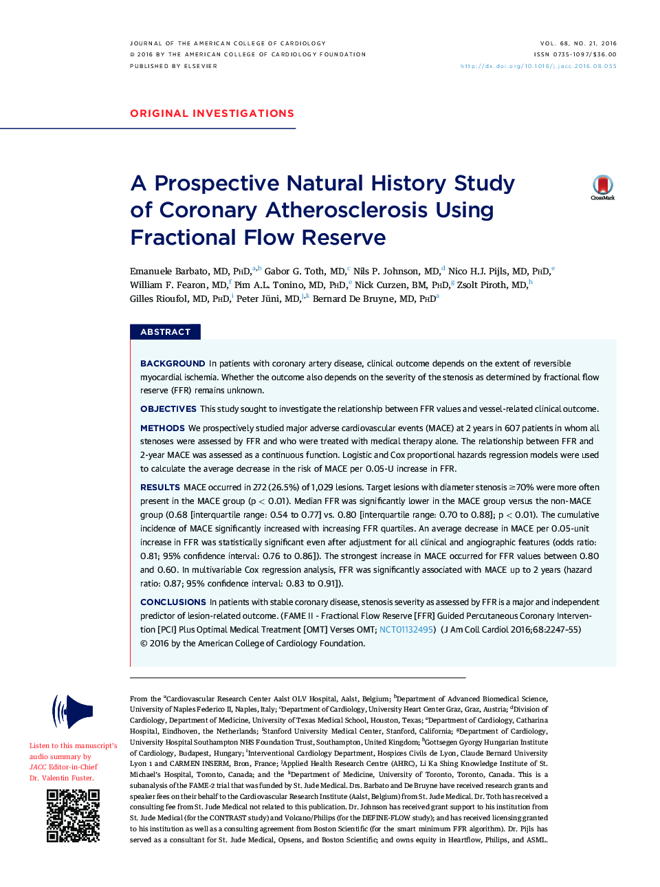 A Prospective Natural History Study ofÂ Coronary Atherosclerosis Using Fractional Flow Reserve