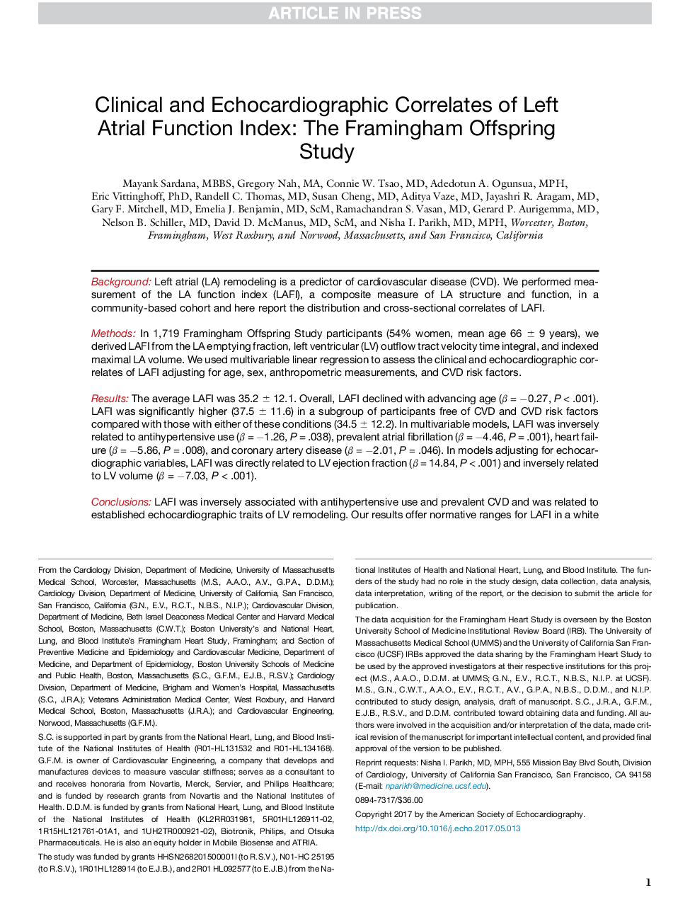 شاخص های بالینی و اکوکاردیوگرام شاخص عملکرد پروتئین چپ: مطالعه فرزندان فرامیگهام 