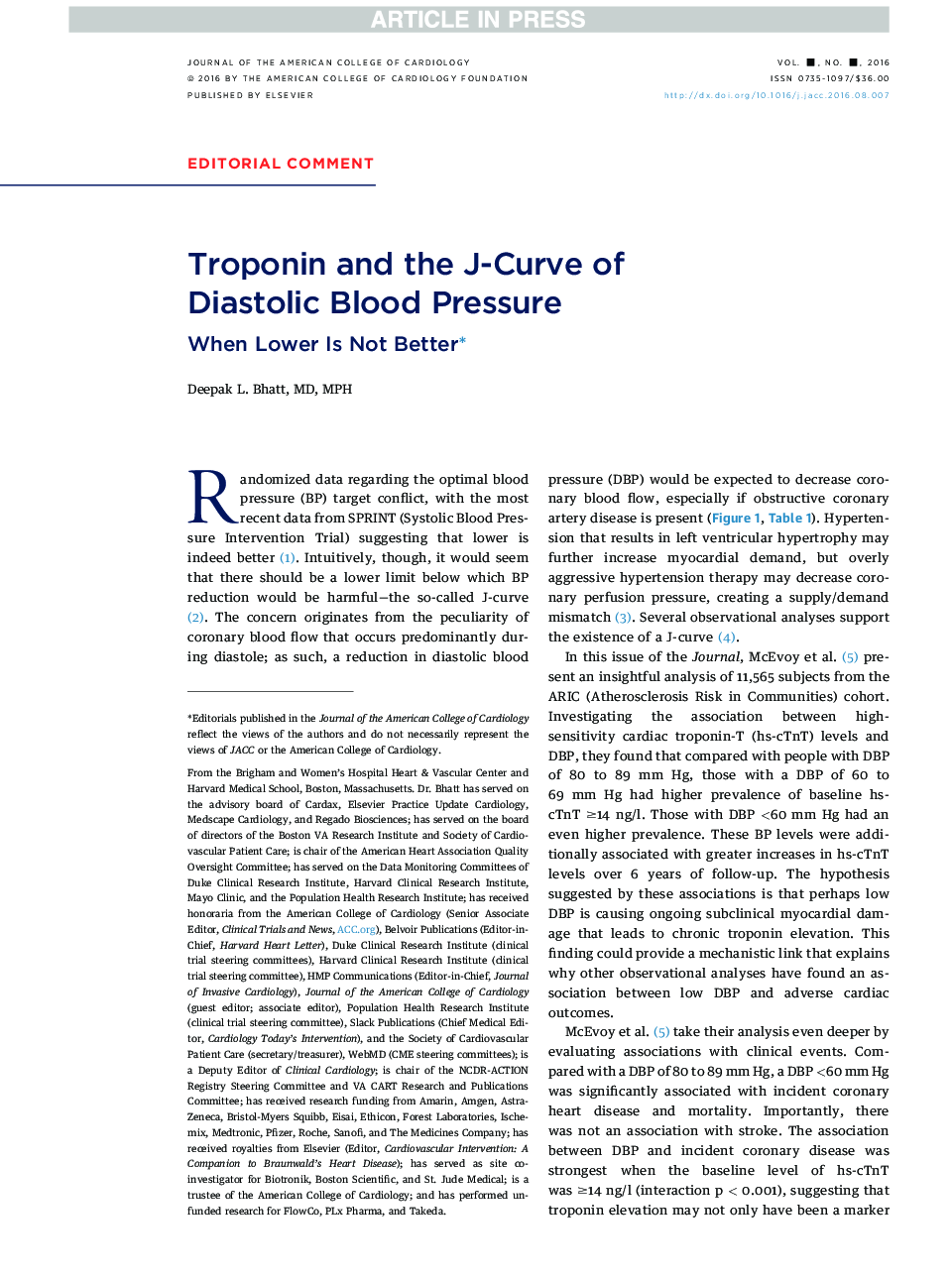 Troponin and the J-Curve of DiastolicÂ Blood Pressure