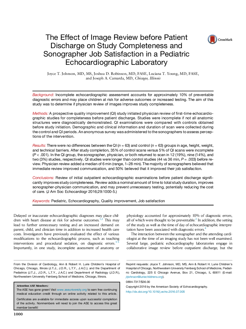 The Effect of Image Review before Patient Discharge on Study Completeness and Sonographer Job Satisfaction in a Pediatric Echocardiographic Laboratory