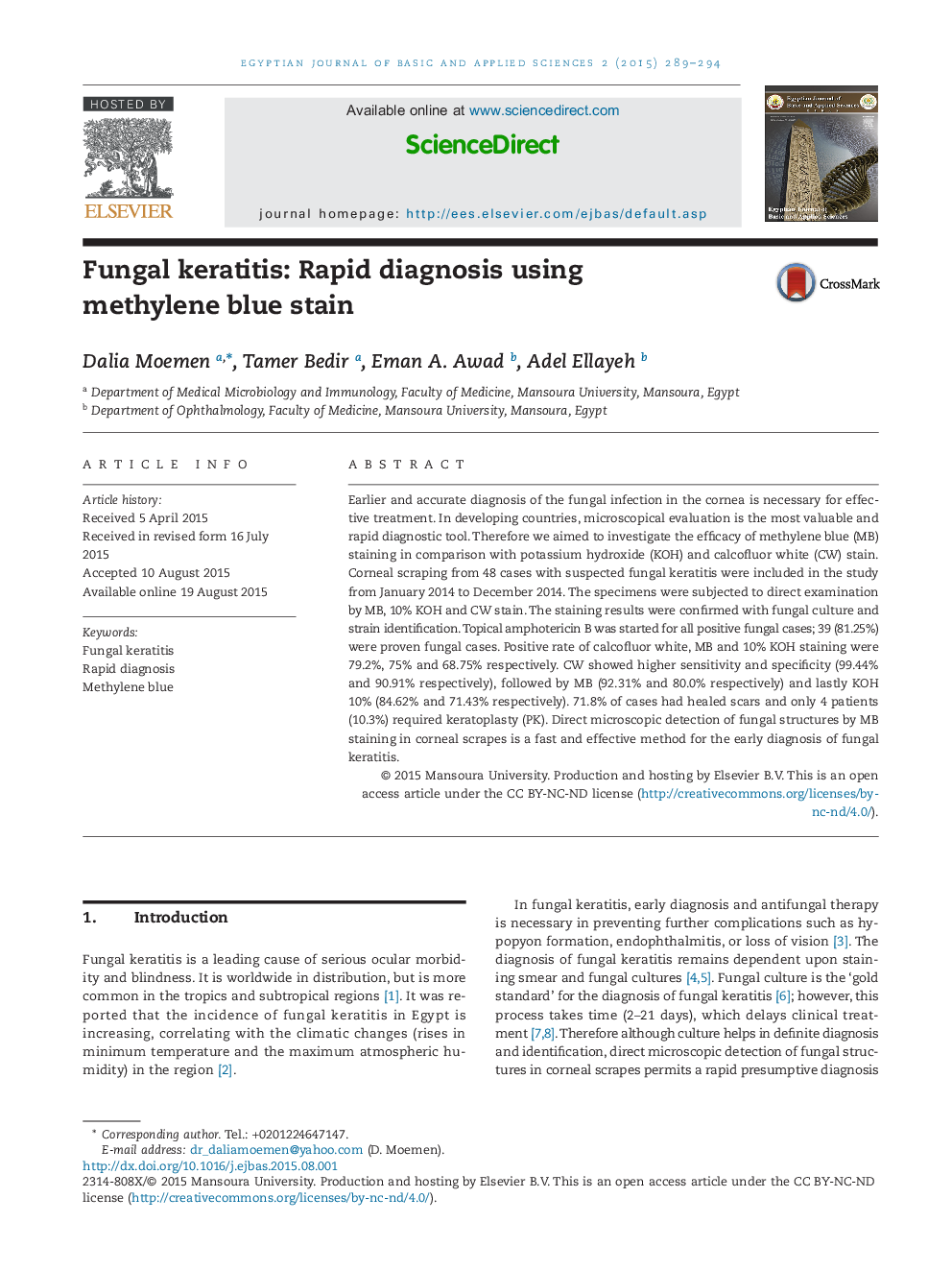 Fungal keratitis: Rapid diagnosis using methylene blue stain