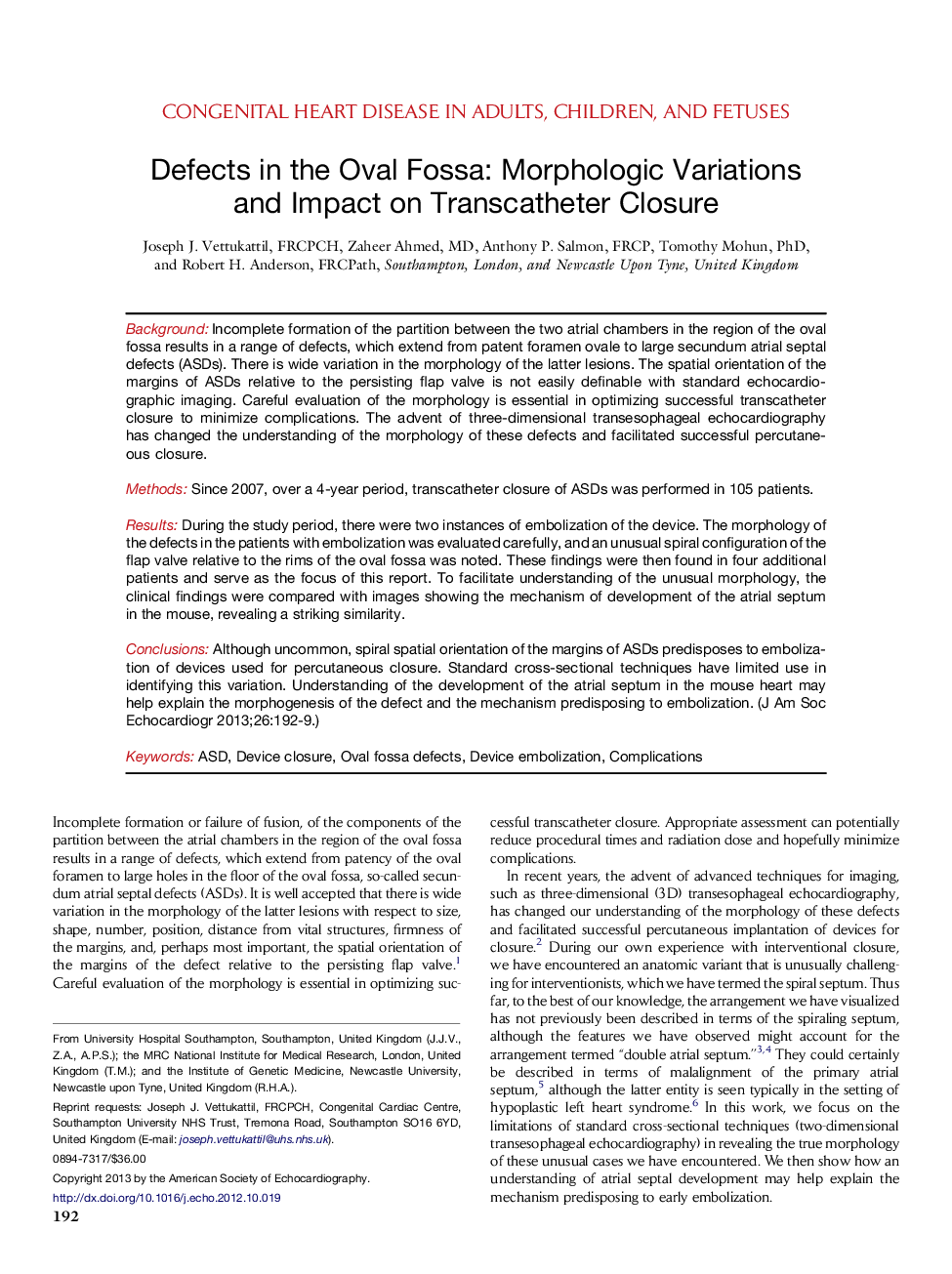 بررسی بالینی بیماری قلبی قلب و عروق در بزرگسالان، کودکان و نوزادان اثرات در فسا بیضی: تغییرات مورفولوژیک و تأثیر بر بستن ترانس کاتتر 